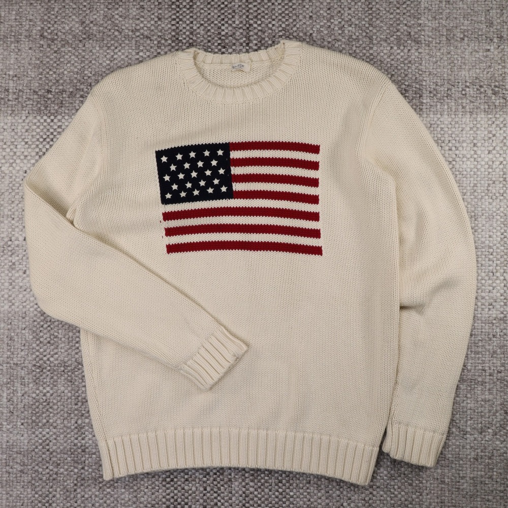 John Galt Brandy Melville American Flag Knit Sweater Cream Cotton MNJ225